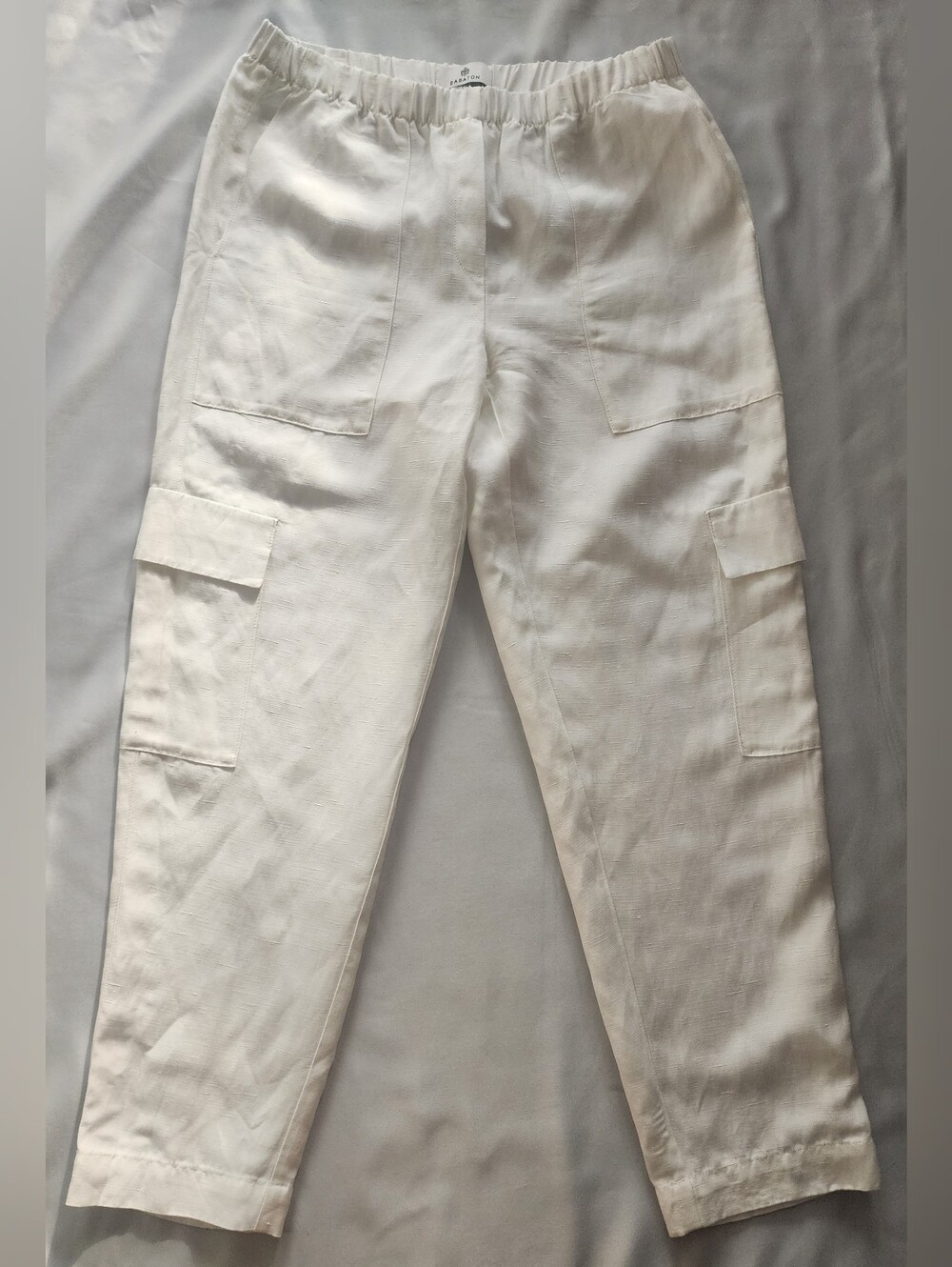 Babaton White Linen Viscose Elastic Waist Utility Cargo Pants - Size 4
